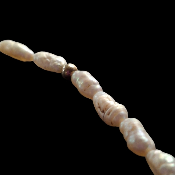 14k Yellow Gold Bead Freshwater Rice Crispy Krispie Pearl Strand Necklace 24" - Picture 4 of 11